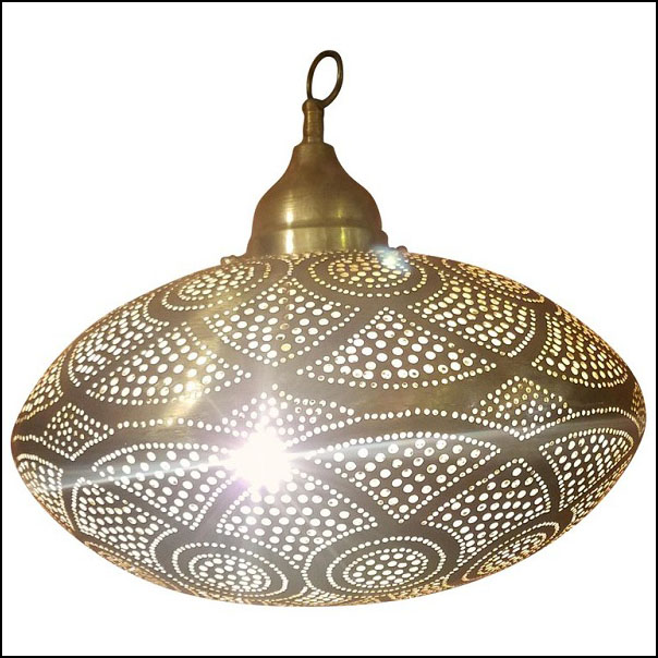 Intricate Moroccan Copper Wall or Ceiling Lamp or Lantern, Large Secoupe Shape
