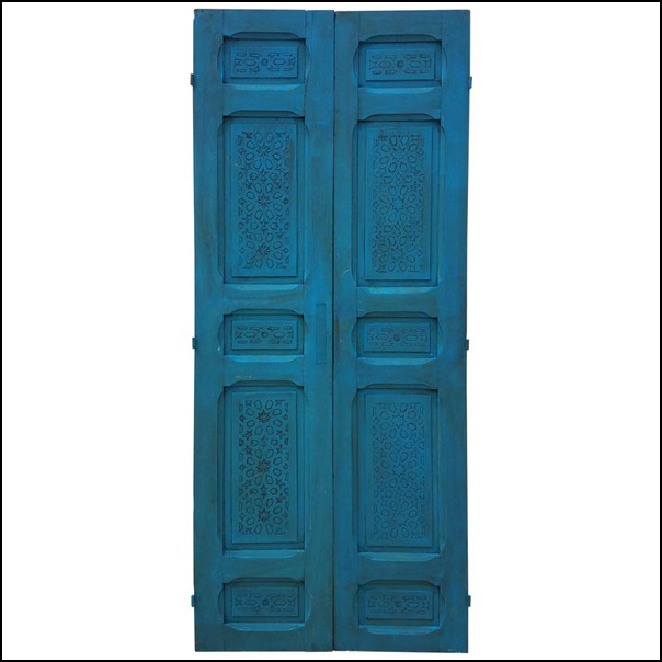 Moroccan Carved Cedar Wood Door-Double Panel Turquoise