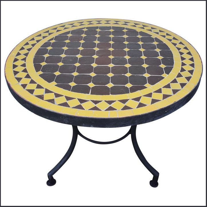24″ Diam. Brown / Yellow Moroccan Mosaic Table