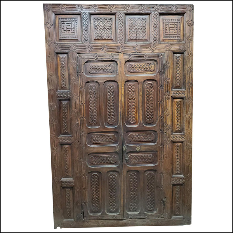 Old Moroccan Hand-Carved Double Door – Berber Style