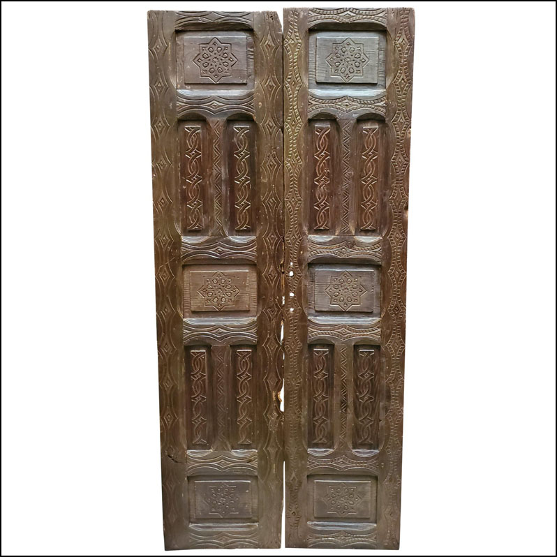 Agadir Brown Moroccan Carved Wood Door-Double Panel