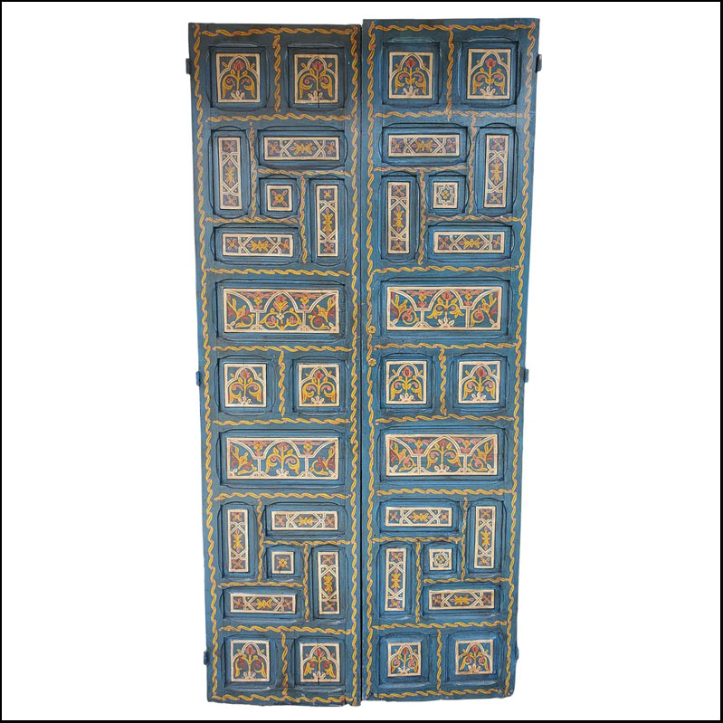 Double Panel Moroccan Multicolor Wooden Door / Handpainted LM 28