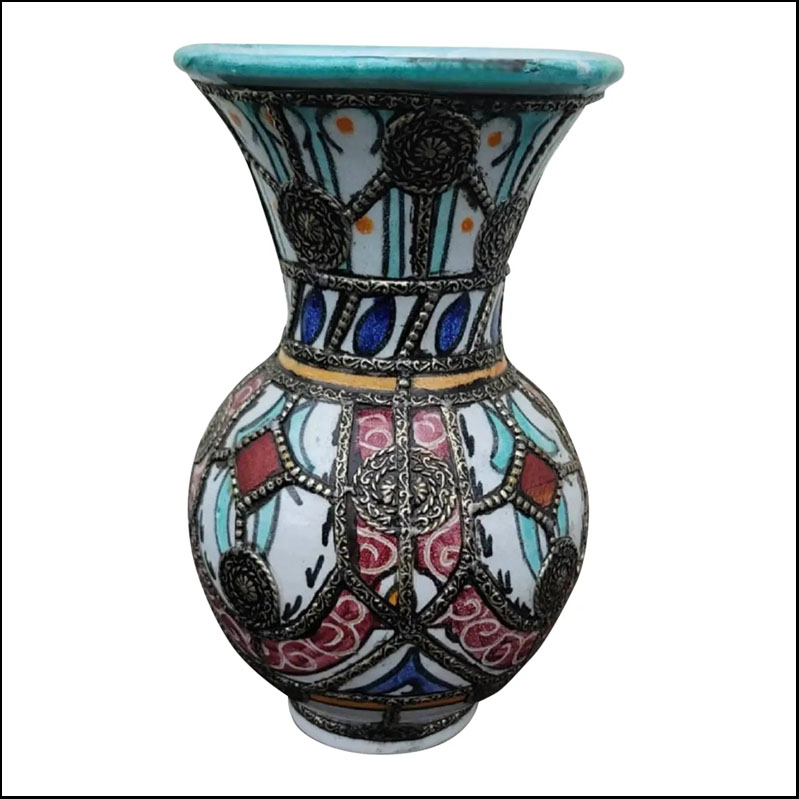 Multicolor Metal Inlaid Moroccan Hand Painted Vase IIII