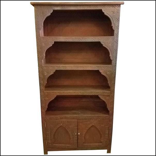 Cedar Wood Moroccan Bookcase, Carved Brown Living Morocco