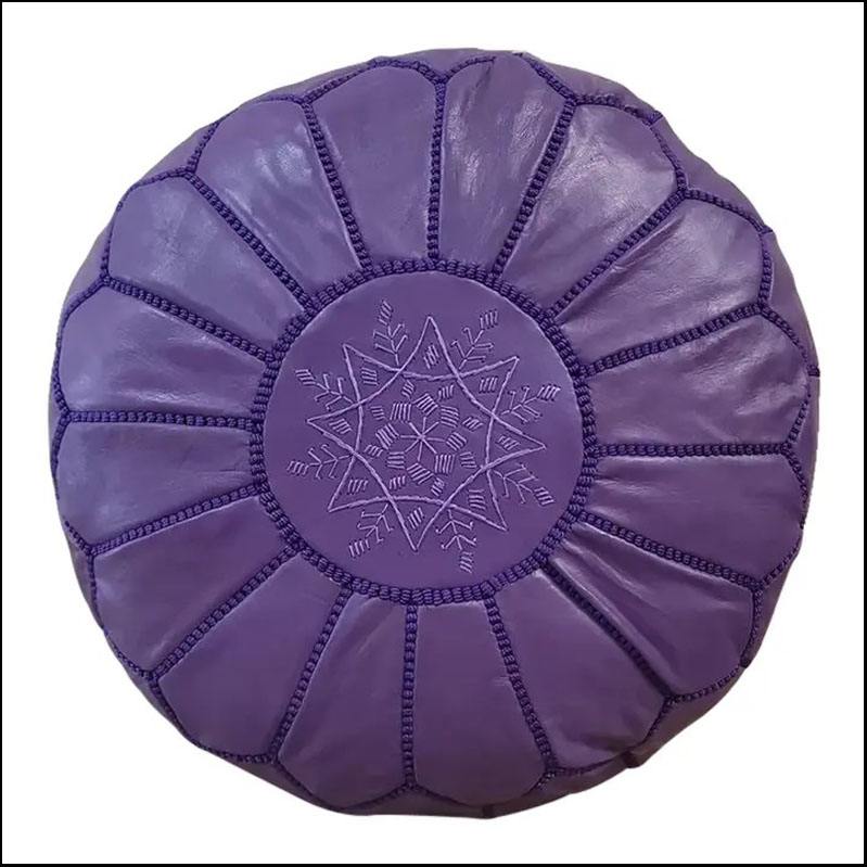 Moroccan Genuine Leather Pouf / Purple