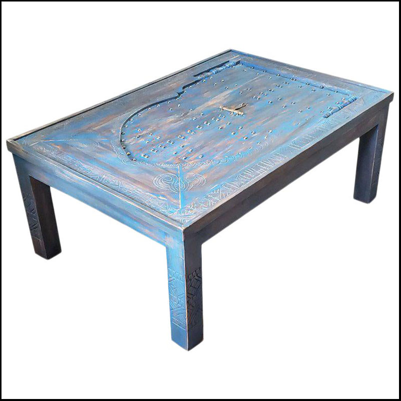 Moroccan Wooden Coffee Table, Blue Wash