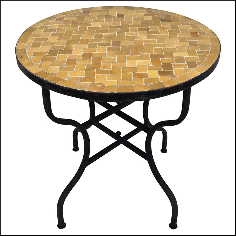 30″ Moroccan Round Mosaic Table, Honey Mustard Bejmat Style / Squares