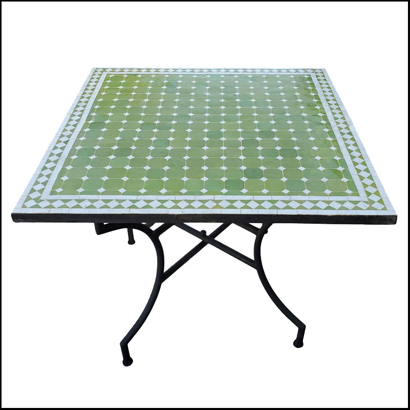 36″ Sq. Moroccan Mosaic Table, Lime Green / White