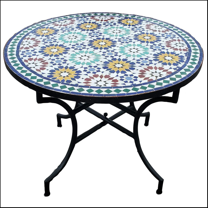 40″ Moroccan Mosaic Table, Multi-Color Beldia Style