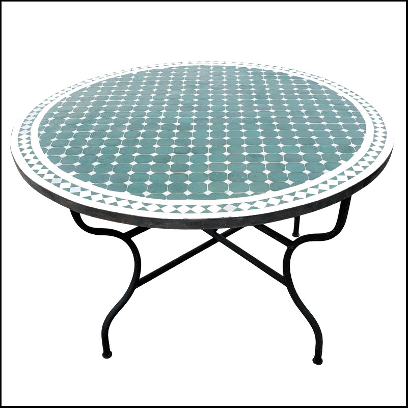 48″ Round Moroccan Mosaic Table, Green / White