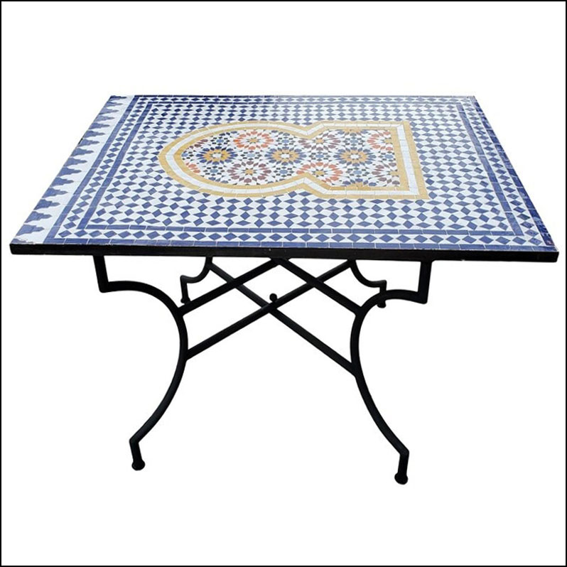 Multi-color Rectangular Moroccan Mosaic Side Table, Sampler Panel