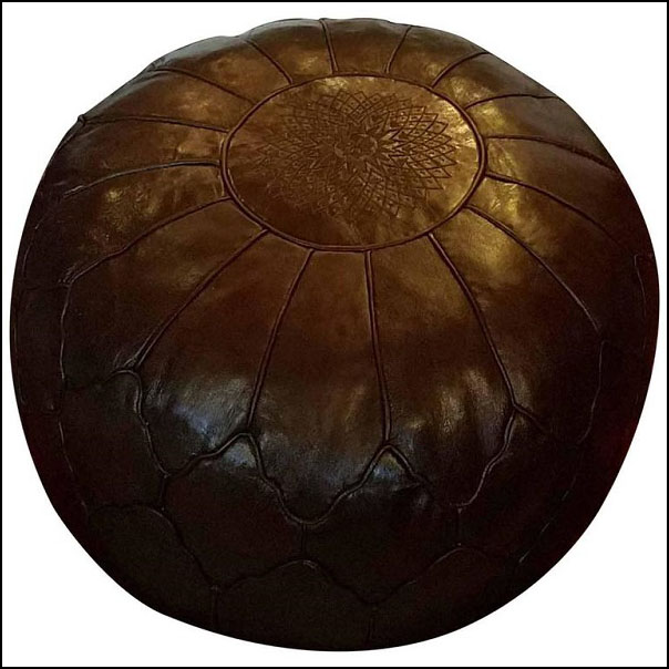 Oversize Moroccan Leather Pouf, Dark Chocolate Brown