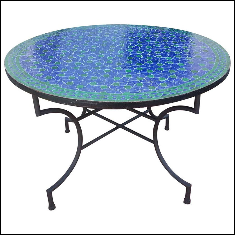 40″ Diam. Blue / Green Moroccan Mosaic Table – Rafraf