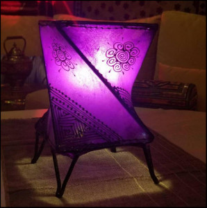 Moroccan Wall Sconce Light Fixture Decorative Henna Goat Skin Handmade Purple 