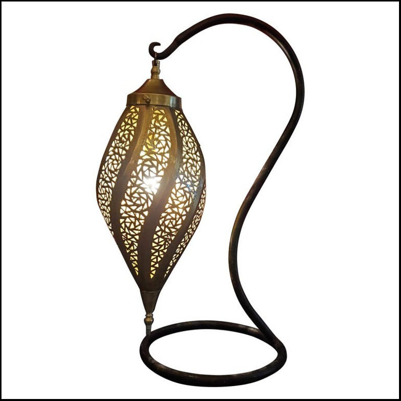 Intricate Moroccan Copper Table Lamp or Ceiling Lantern, Twist Shape
