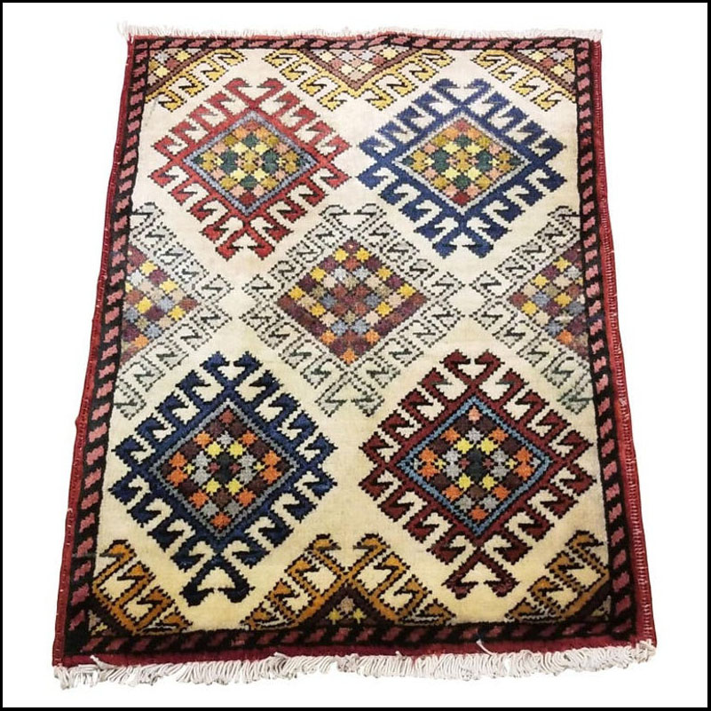 Small Asian Bedside Rug from Afghanistan, Colorful / 324