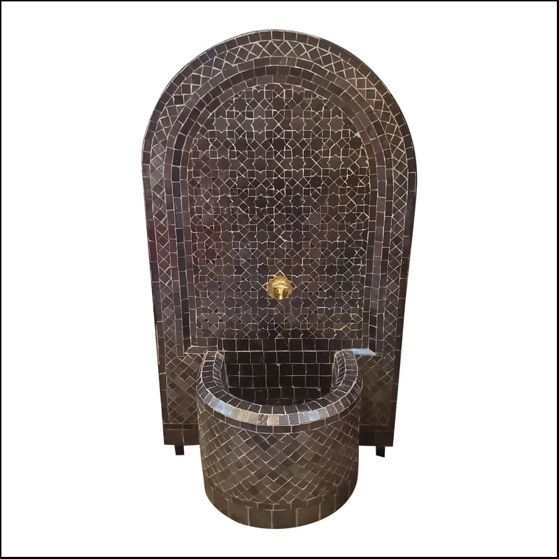 All Black Arched Moroccan Mosaic Tile Fountain