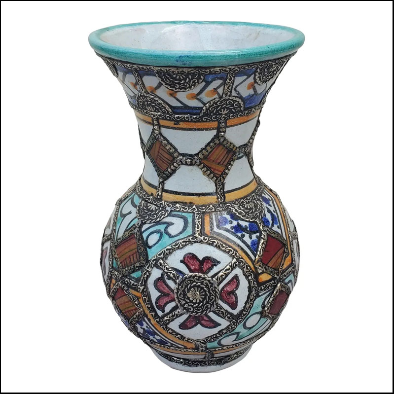 Multicolor Metal Inlaid Moroccan Hand Painted Vase II