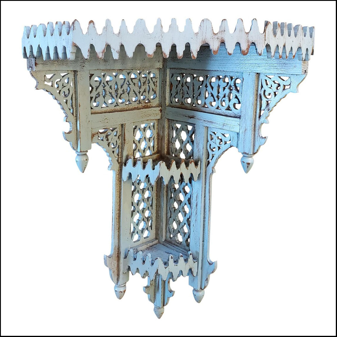 Moroccan Blue Wooden Corner Shelf
