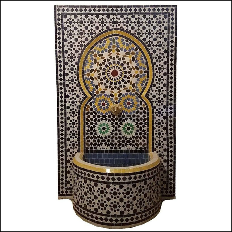Multicolor Rbatia Style Moroccan Mosaic Tile Fountain, Settachia Blue