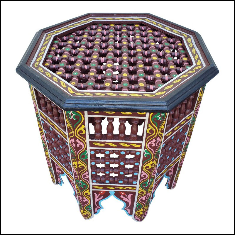 Moroccan Octagonal Wooden Side Table, Musharabi Brown