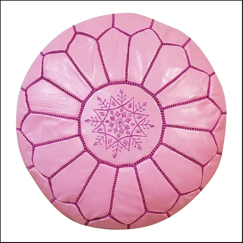Moroccan Genuine Leather Pouf / Pink