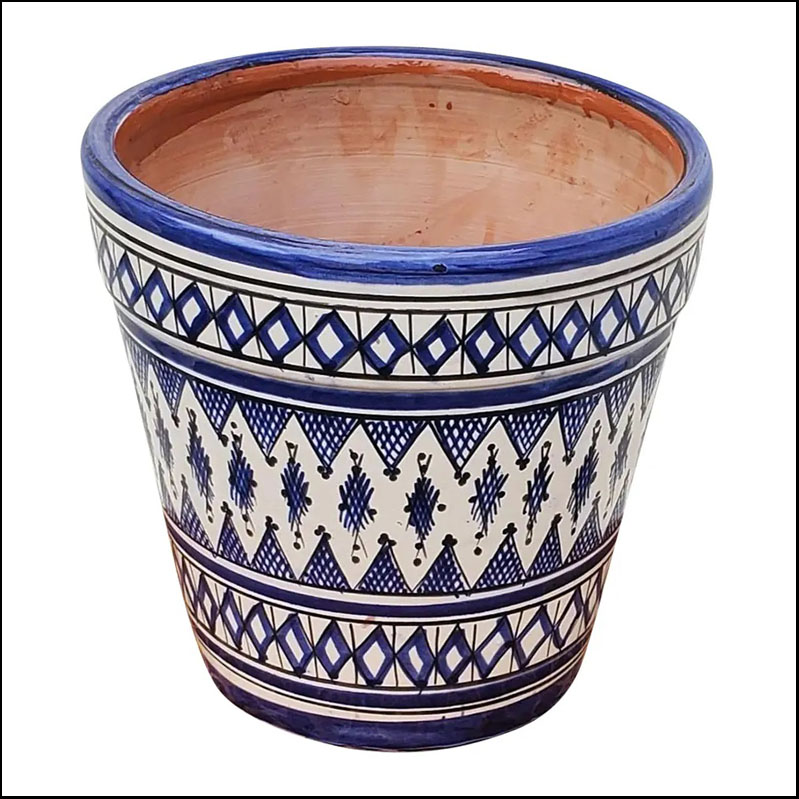 Moroccan Hand-Painted Ceramic Planter / Blue And White II