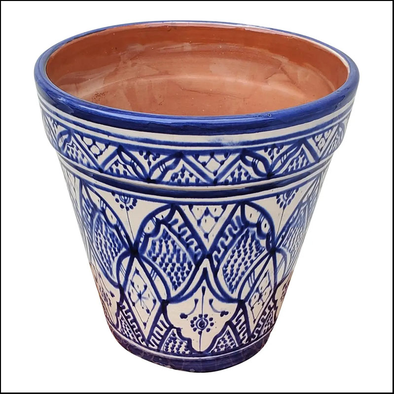 Moroccan Hand-Painted Ceramic Planter / Blue And White I