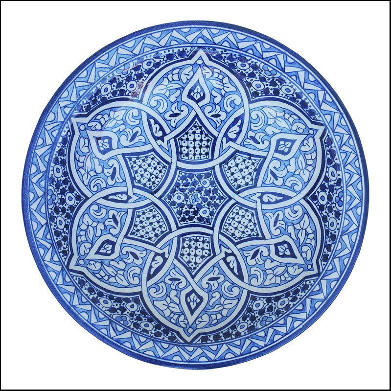 Moroccan Hand Painted Pottery Plate, Blue And White LHLM 30-5