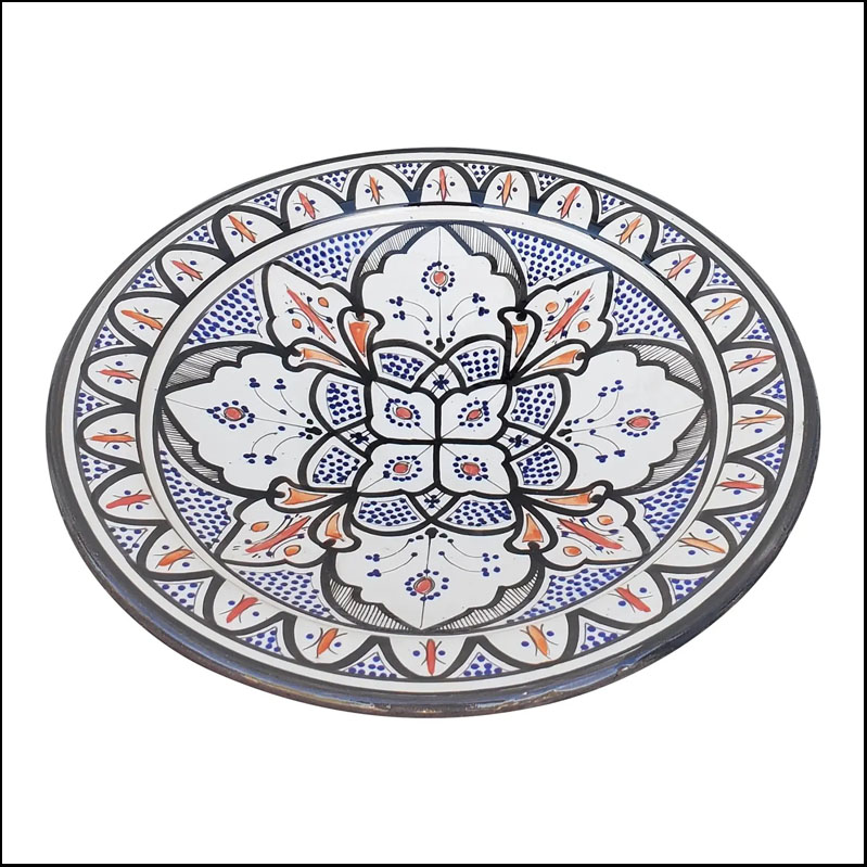 Moroccan Hand Painted Pottery Plate, Multi-Color Black 2