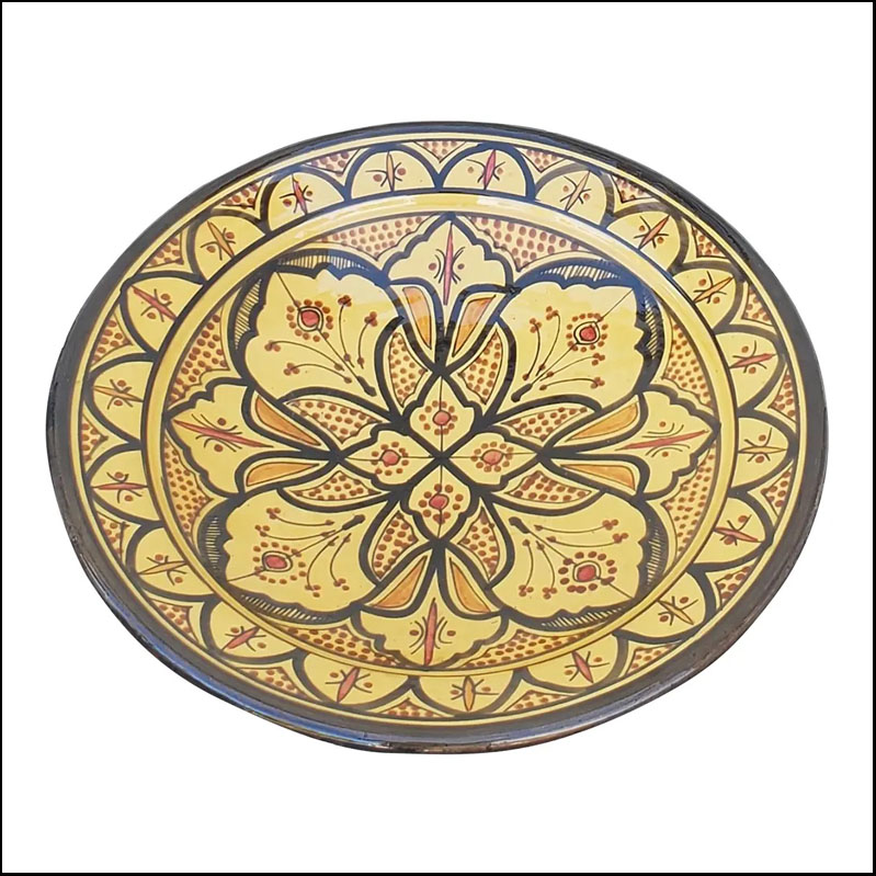 Moroccan Hand Painted Pottery Plate, Multi-Color Yellow