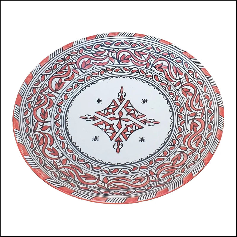 Moroccan Hand Painted Pottery Plate, Multi-Color Red