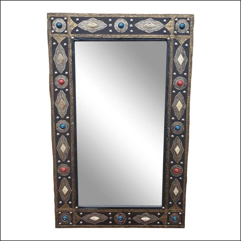 12/ Moroccan Metal and Resin Inlaid Arched Mirror