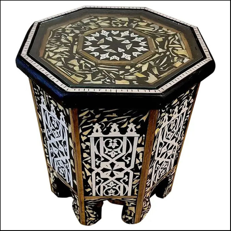 Moroccan White Camel Bone and Resin Inlay End Table, Marrakech 2