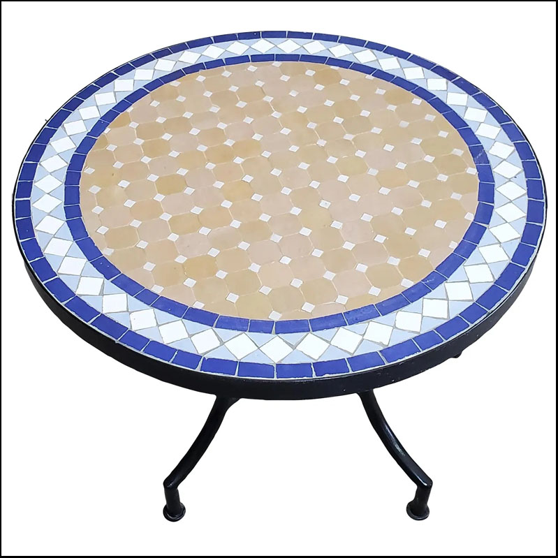 24″ Multi-Color Moroccan Mosaic Table in Camel, Blue and White