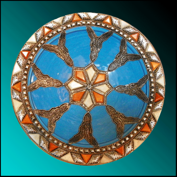 Turquoise Camel Bone and Metal Inlaid Plate