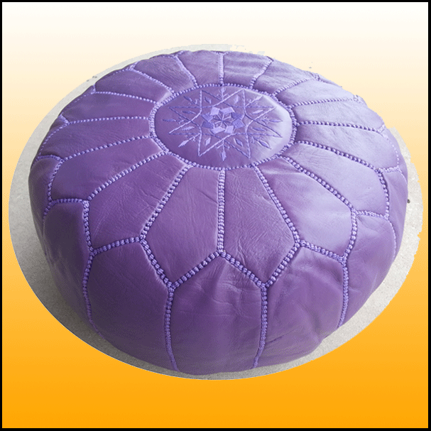 All Purple Moroccan Leather Pouf
