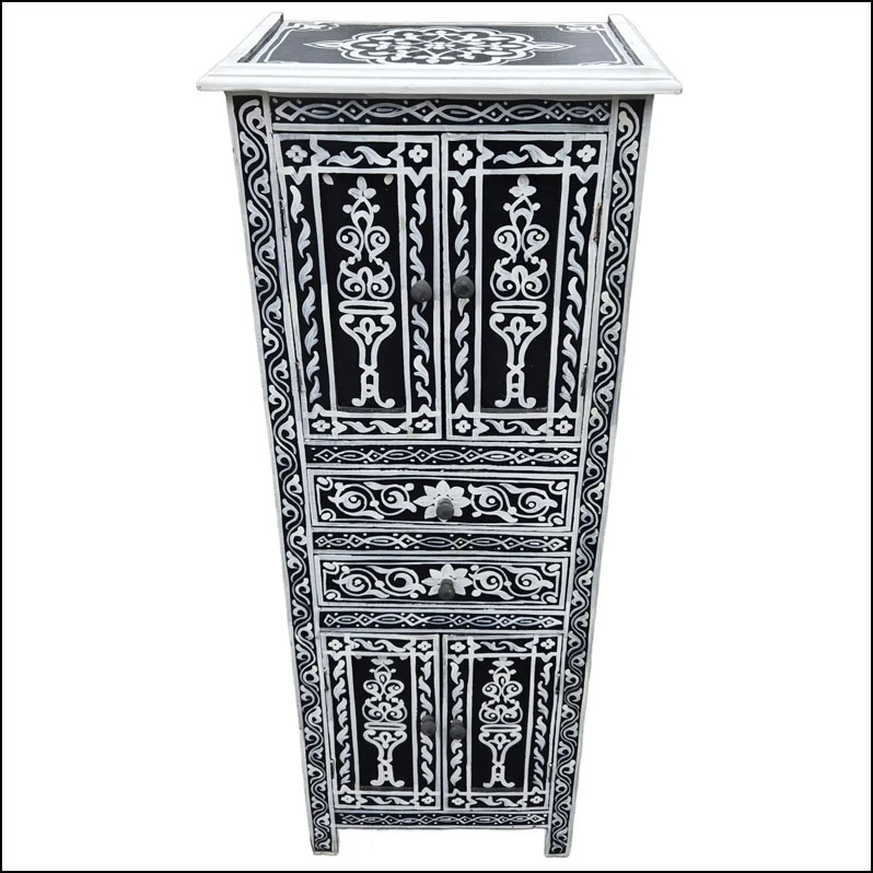 Moroccan Hand Painted Storage Cabinet – Solid Wood / Black and White Zouak