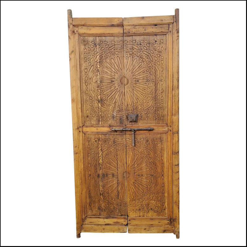 Vintage Moroccan Hand Painted  And Hand Carved Double Door – X Tall