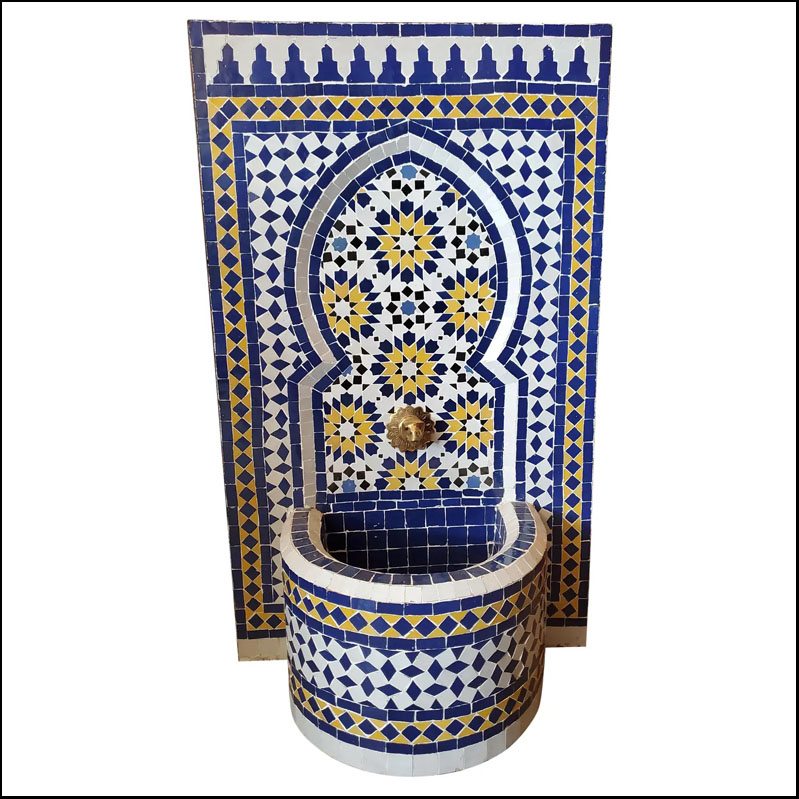 Tazia Blue/White/Yellow Moroccan Mosaic Tile Fountain