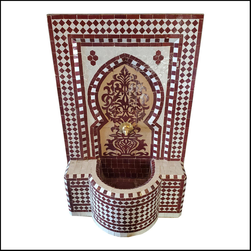 Burgundy And Tan Moroccan Mosaic Fountain – Tree of Life