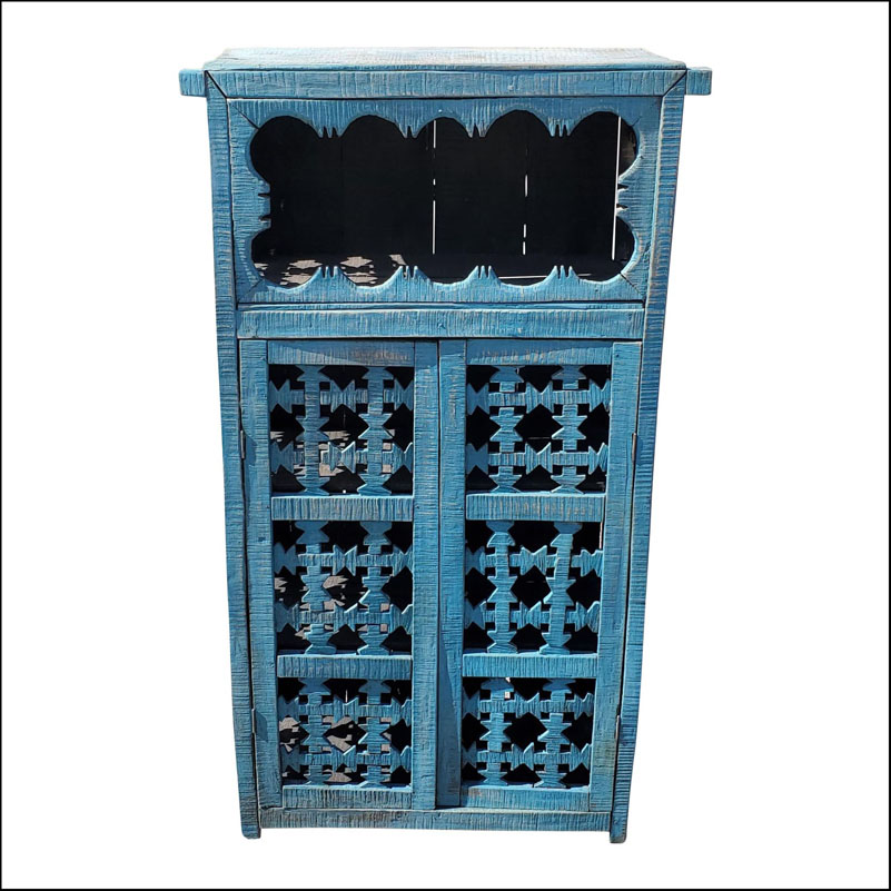 Antique Moroccan Wooden Cabinet, Aged Blue