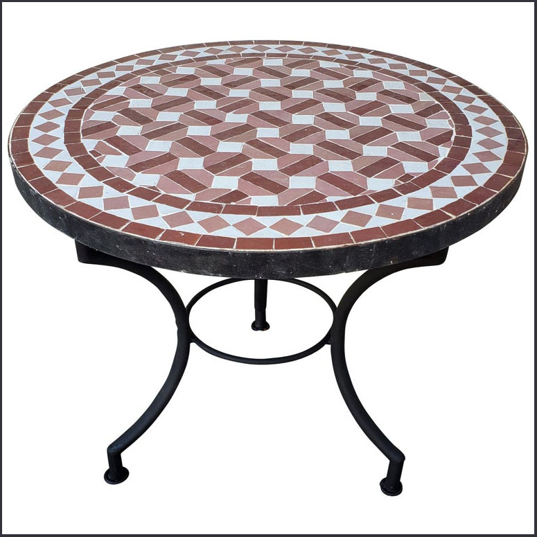 24″ Red / White Moroccan Mosaic Table