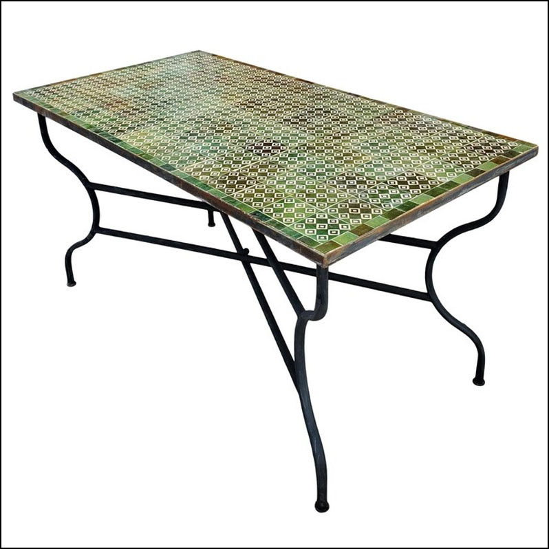 Rectangular Moroccan Mosaic Table, Green And Tan
