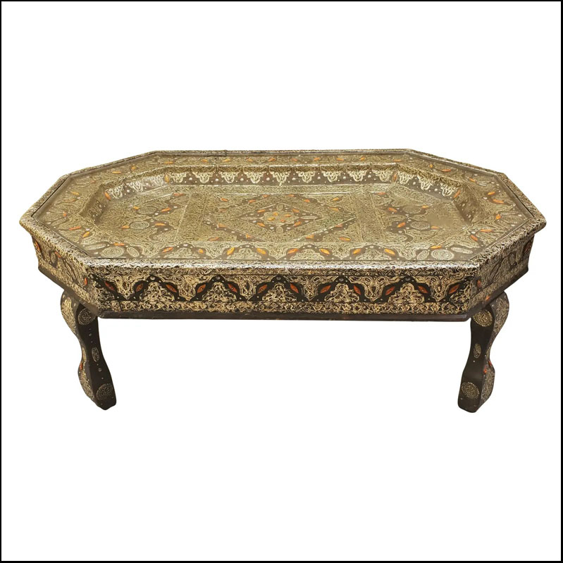 Moroccan Octagonal Metal Inlaid Coffee Table