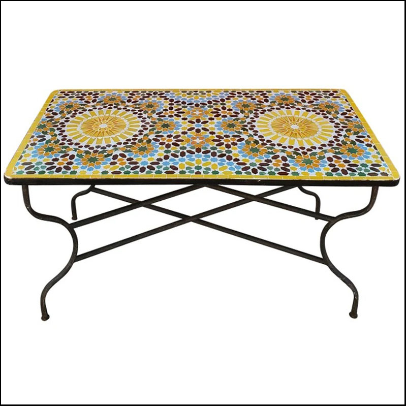 Rectangular Moroccan Mosaic Table, Multi-Color Settachia
