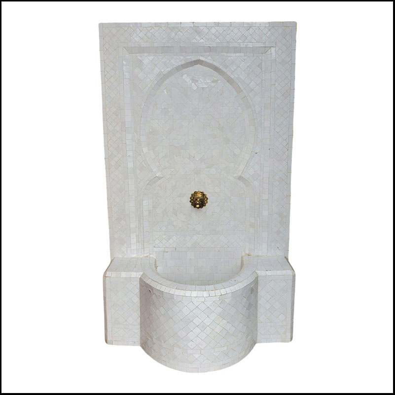 Zen Style All White Moroccan Fountain, Mosaics