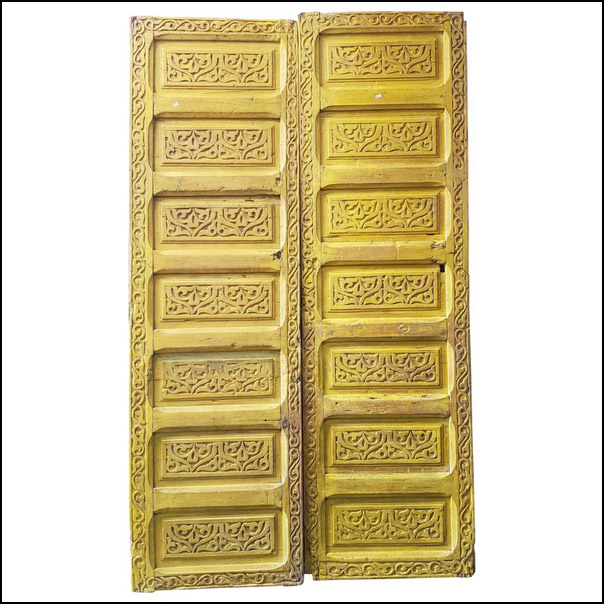 Double Panel Moroccan Wooden Door, Yellow