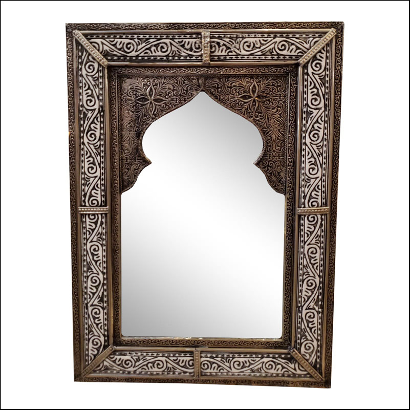Moroccan Rectangular Metal And Camel Bone Mirror, 109lm24