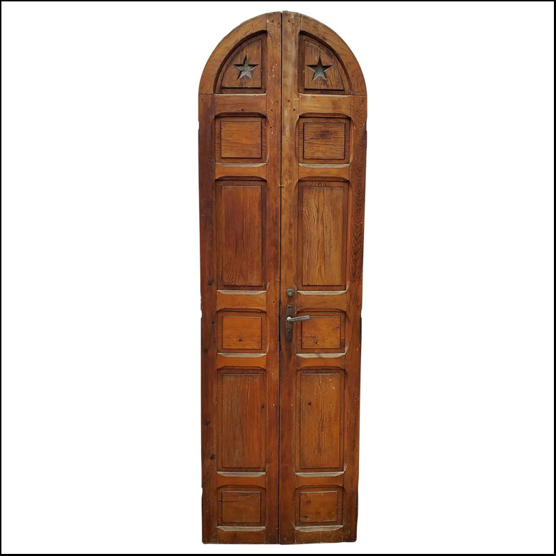 Antique Double Panel Arched Moroccan Riad Wooden Door